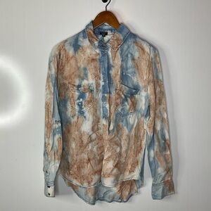 Lana Collection by Yossi Bleach Dyed Button Down Chambray Shirt Size Small
